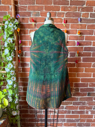 Forest Green Tie Dye Flowy Hem Layering Vest - 100% Cotton