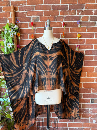 Dark Star Tie Dye Hi Lo Flowy Poncho Top Brown/Black
