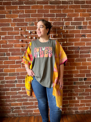 Upcycled Autumn Vibes Hi Lo Kantha Poncho Top