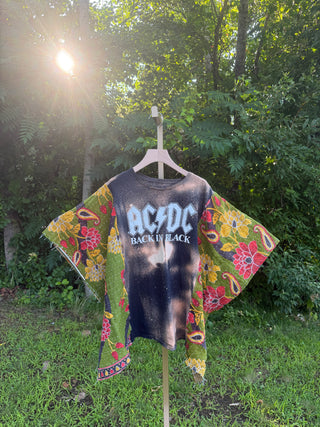 OOAK Summer Collection- Upcycled AC/DC Kantha Poncho Tee