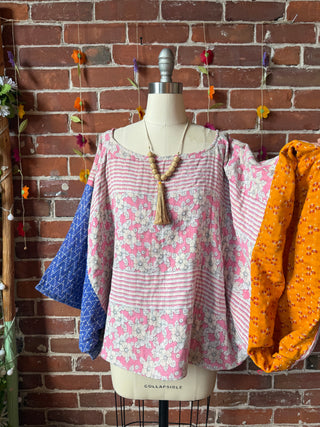 OOAK Summer Collection - Reversible Cosmic Drift Kantha Poncho Top - 2 Tops in 1!