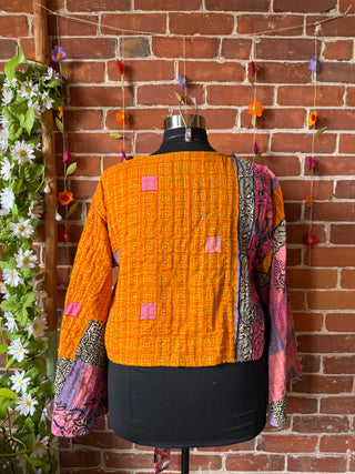 Plus Size Reversible Nova Kantha Bell Sleeve Wrap Top