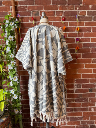 Gray Sky Fringe Ruana Kimono - 100% Cotton