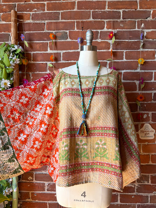 OOAK Summer Collection - Reversible Cosmic Drift Kantha Poncho Top - 2 Tops in 1