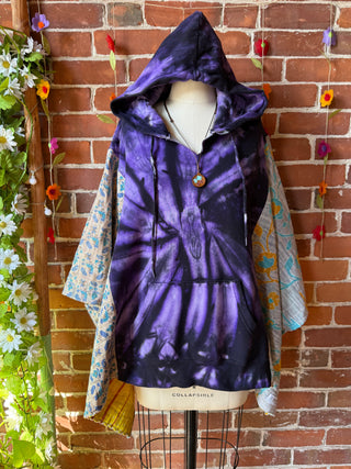 OOAK Autumn Collection- Upcycled Santana Tie Dye Kantha Hoodie Poncho