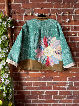 OOAK Winter Collection - Oversized Upcycled Quilted Patchwork Jade Paisley Jacket