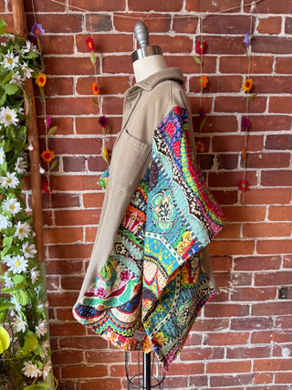 OOAK Autumn Collection - Upcycled Rainbow Dreamer Kantha Poncho Button Up Top