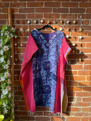 OOAK Autumn Collection - Boho Batik Print Kantha Poncho Tunic Top