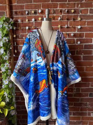 OOAK Autumn Collection - Upcycled Grateful Dead Inspired Ship of Fools Poncho Wearable Blanket