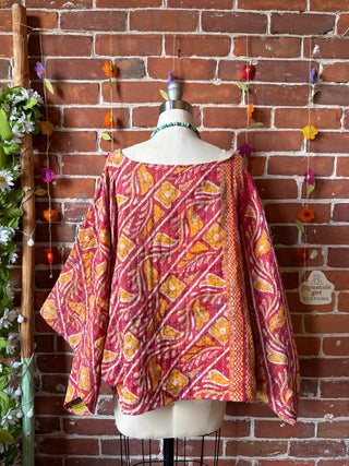 OOAK Spring Collection - Reversible Cosmic Drift Kantha Poncho Top - 2 Tops in 1