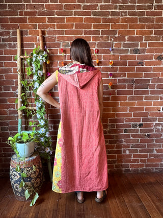 Twilight Reversible Kantha Long Hooded Duster Vest