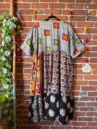 Coffee In The Morning Kantha Dress - Fits up to 3X - 100% Cotton- Fair Trade Made
