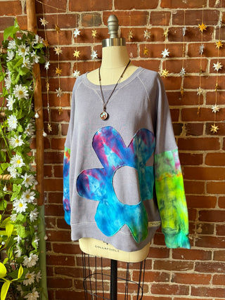Soul Shine Maine X Mountain Girl Collab OOAK Upcycled Tie Dye Floral Sweatshirt Size XL