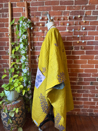 OOAK Autumn Collection-Reversible Stardust Kantha Ruana Jacket With Pockets