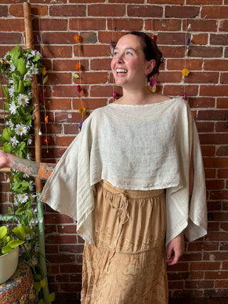 Meadow Mist Linen Poncho Top / Tunic Overlay Top - Made in Italy - Multiple Colors Available
