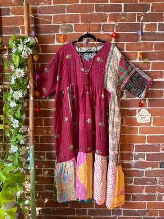 Coffee In The Morning Kantha Dress - Fits up to 3X - 100% Cotton- Fair Trade Made