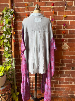 OOAK Summer Collection- Upcycled Cotton and Recycled Sik Sari Pullover Hi Lo Poncho Top
