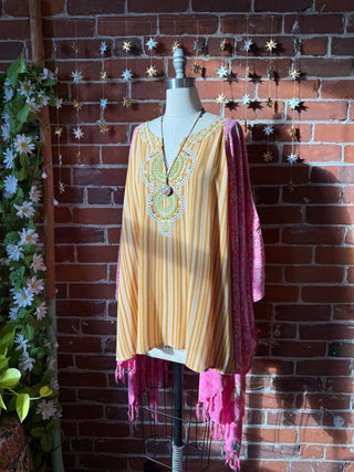 OOAK Autumn Collection - Upcycled Embroidered Batik Tie Dye Poncho Top