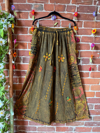 Embroidered Bohemian Spring Wide Leg Lounge Pants - Brown Clay 100% Cotton