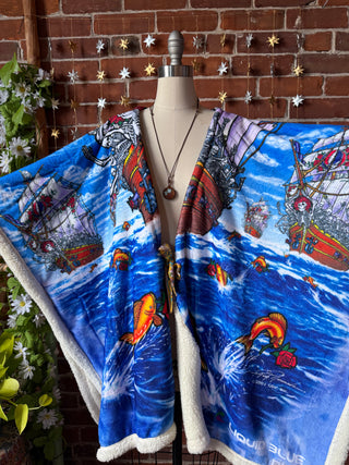 OOAK Autumn Collection - Upcycled Grateful Dead Inspired Ship of Fools Poncho Wearable Blanket