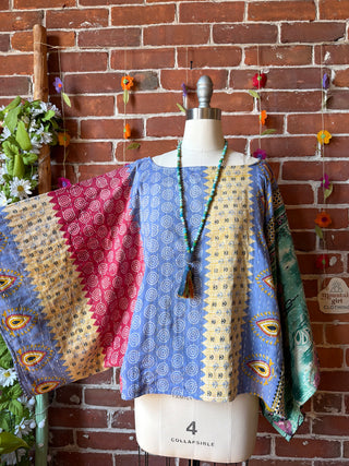 OOAK Spring Collection - Reversible Cosmic Drift Kantha Poncho Top - 2 Tops in 1
