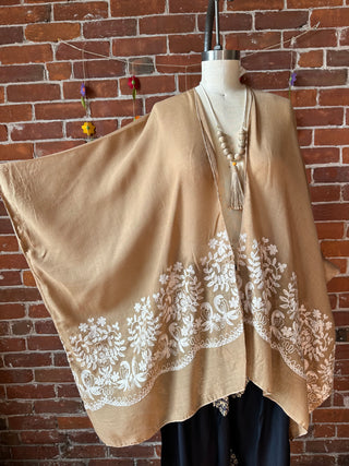 Latte Embroidered Boho Kimono Layer