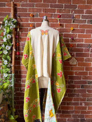 OOAK Summer Collection- Upcycled Dreamer Butterfly Hi Lo Kantha Poncho Tee