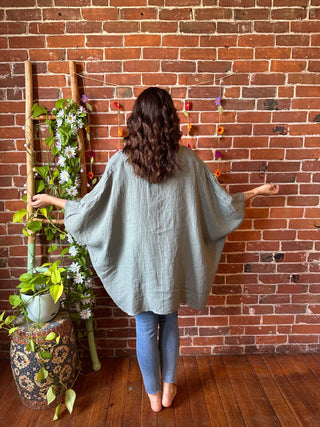 100% Linen Afternoon Stroll Flow Blouse - Olive