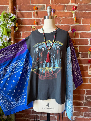 OOAK Summer Collection- Upcycled Areosmith Inspired Bandana Poncho Tee