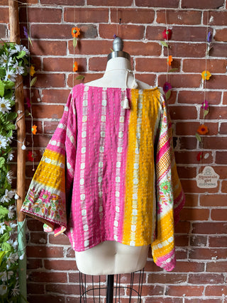 OOAK Summer Collection - Reversible Cosmic Drift Kantha Poncho Top - 2 Tops in 1!