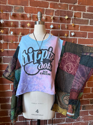 OOAK Autumn Collection - Upcycled Dippin Dots Patchwork Cropped Hi Lo Poncho Top