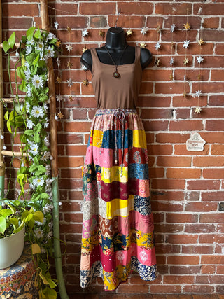 Fields of Joy Multicolored Patchwork Skirt with Pockets- Fair Trade Made