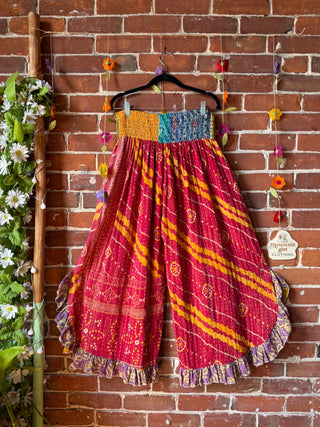 Coffee In The Morning Kantha Ruffle Wide Leg Lounge Pants - Fits up to 2X - Fair Trade Made