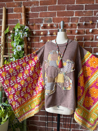 OOAK Winter Collection - Upcycled Flower Patchwork Kantha Poncho Top 🌼