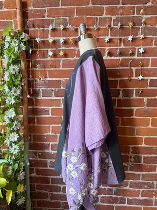 Stevie Silver Springs Inspired Purple Daisy Embroidered Tassel Poncho
