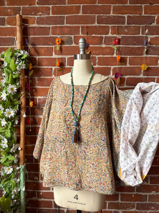 OOAK Summer Collection - Reversible Cosmic Drift Kantha Poncho Top - 2 Tops in 1