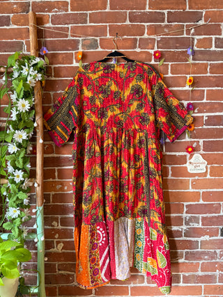 Coffee In The Morning Kantha Dress - Fits up to 3X - 100% Cotton- Fair Trade Made
