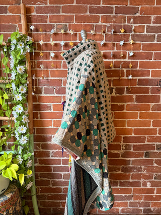 OOAK Winter Collection - Upcycled Cozy Kantha Poncho Hi Lo Jacket