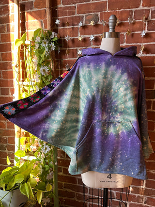 OOAK Winter Collection- Upcycled Van Halen Tie Dye Granny Square Hoodie Poncho