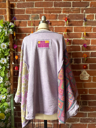 OOAK Winter Collection - Upcycled Kantha Peace Sign Patch Patchwork Poncho Style Top 🌼