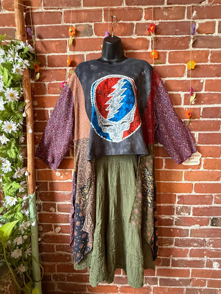 OOAK Summer Collection- Upcycled Grateful Dead Flowy Hybrid Hi Lo Tee