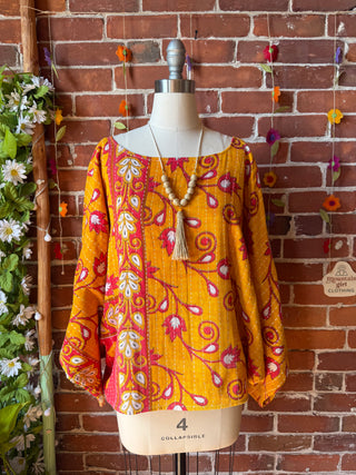 OOAK Summer Collection - Reversible Cosmic Drift Kantha Poncho Top - 2 Tops in 1!