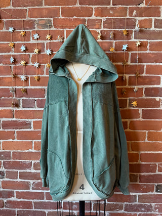 Peace Patch Mineral Wash Cardigan Hoodie - Olive Green