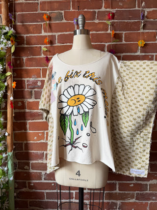 OOAK Summer Collection- Upcycled Lets Heal The Roots Cropped Kantha Poncho Tee