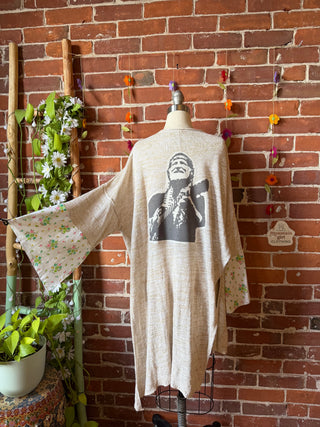 OOAK Summer Collection- Upcycled Willie Nelson Inspired Cardigan Sweater with Bell Sleeve Size Medium