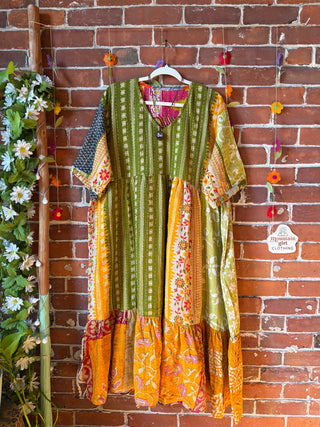 Coffee In The Morning Kantha Dress - Fits up to 3X - 100% Cotton- Fair Trade Made