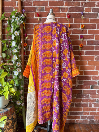 OOAK Autumn Collection-Reversible Stardust Kantha Ruana Jacket With Pockets