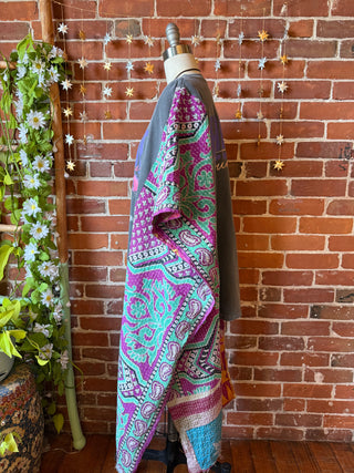 OOAK Winter Collection- Upcycled Big Time Rush Inspired Kantha Hi Lo Poncho Tee