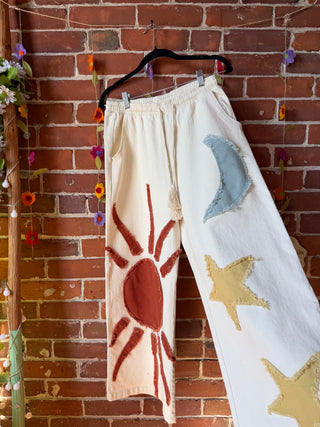Good Vibes Artisan Bloom Celestial Patch Wide Leg Pants - Multiple Sizes