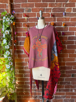 OOAK Autumn Collection- Upcycled Guns N Roses Hi Lo Kantha Sweatshirt